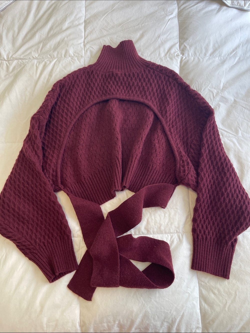 Commense Wine Red Knit Turtleneck with Tie-Back Detail